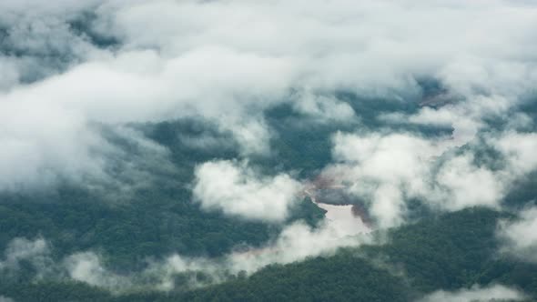 The atmosphere in the morning fog over the river.