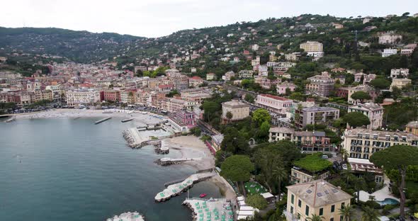 Charming coastal town of Santa Margherita Ligure on Ligurian Sea; aerial arc