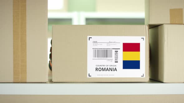 Cardboard Parcel From Romania in a Postal Service Storage