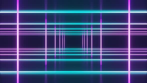 Purple and Blue Led Neon Lines in Tunnel 3D Render Seamless Animation alt