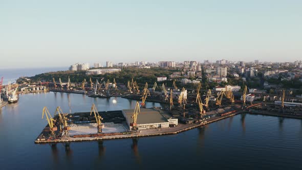 Aerial Panoramic View of Sea Port During Beautiful Sunset