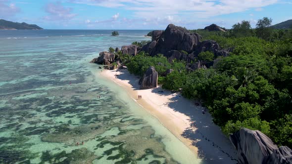 Anse Source d'Argent Beach La Digue Island Seyshelles Drone Aerial View of La Digue Seychelles Bird