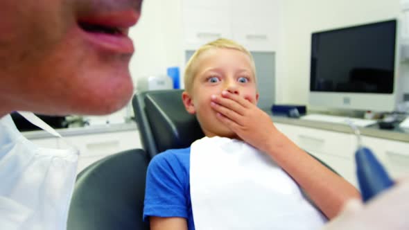 Young patient scared during a dental check-up