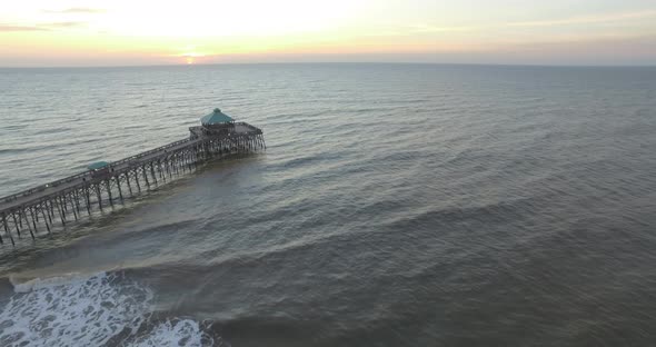 Aerial of Folly Beach Fishing Pier at Sunrise