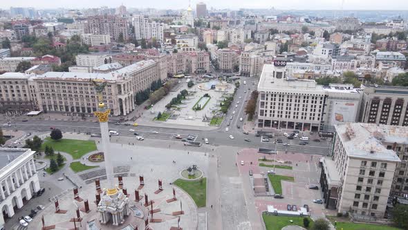 Kyiv, Ukraine in Autumn : Independence Square, Maidan, Aerial View