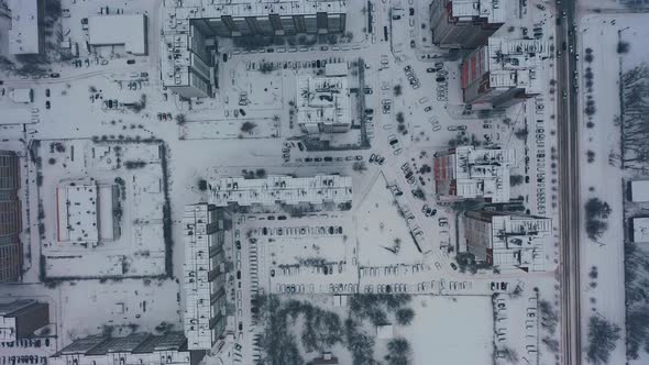 Aerial Snow Covered Residential Area