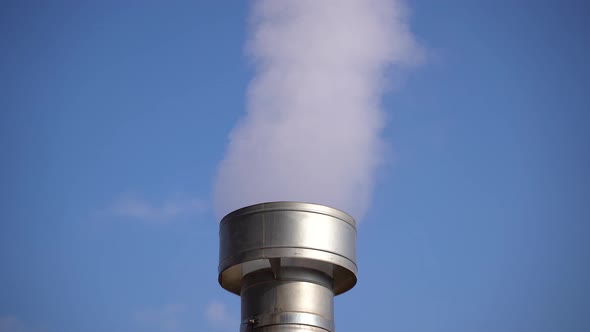 White Chemical Smoke From Factory Chimney Close Up 4K
