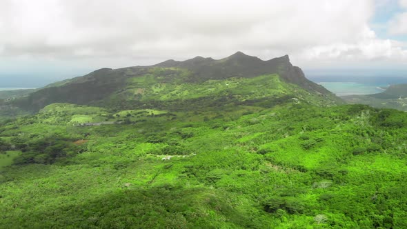 Aerial View of Le Morne Beach and Mauritius Coastline on a Sunny Day