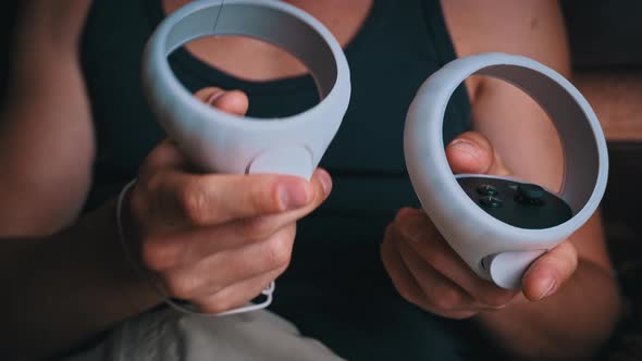 Man in a Virtual Reality Helmet Controls the Controllers