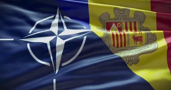 Andorra and NATO waving flag animation 4K