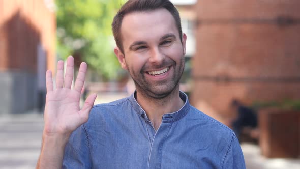 Hello Casual Man Waving Hand to Welcome