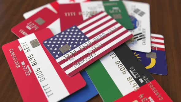 Emphasized Bank Card with Flag of the USA