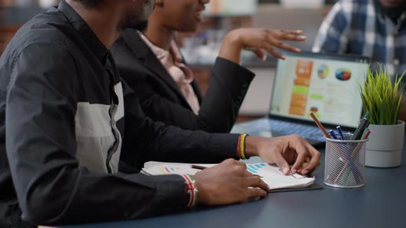 African American Team of People Meeting to Brainstorm Ideas About Project