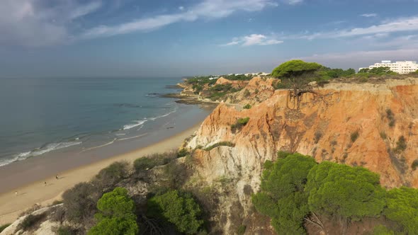 Aerial View of the Long Stretch of Sand of the Beach with a View of the Ocean