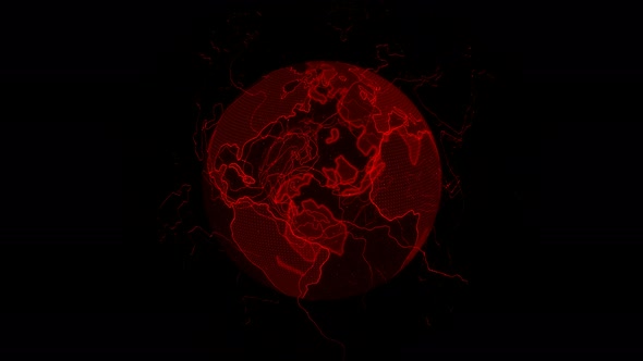 Red Color Digital Earth Animation On Black Background