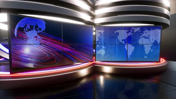 3D Virtual Tv Studio News With Neon Lights