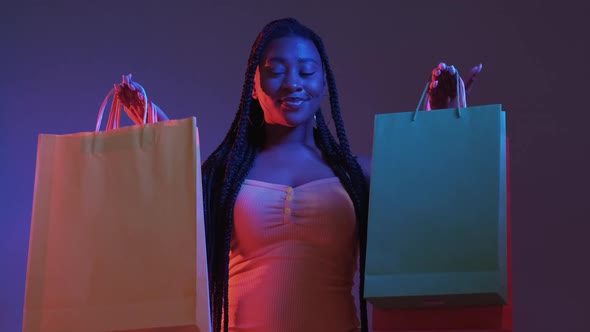 Black Friday Happy African Woman Shopaholic