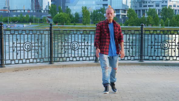 Red Bearded Guy Performing Modern Dance at Street