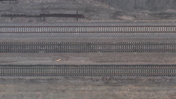 Railroad Rails and Sleepers  Top View Drone Shot