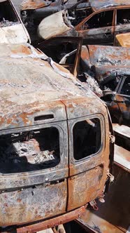 Vertical Video of Destroyed Cars in the City of Irpin Ukraine