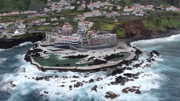 Aerial View of Porto Moniz natural lava pools, Maderia, Portugal