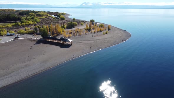 Aerial view of Buenos Aires lake. Border of Argentina and Chile in Patagonia. Drone footage