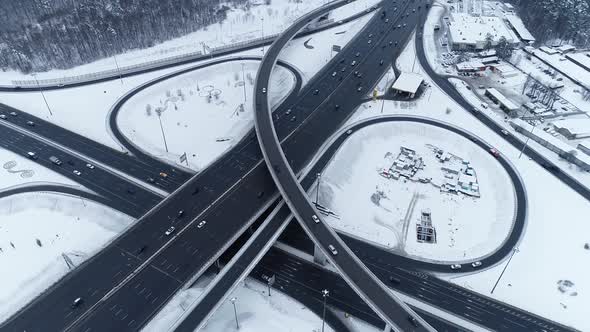 Freeway Intersection Snow-Covered in Winter