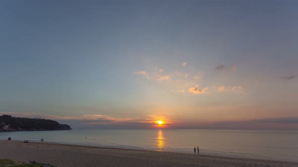 Time Lapse Scene Of Yellow Sky Sunset Above The Sea.