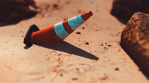 Traffic Safety Cone at Empty Sand Beach