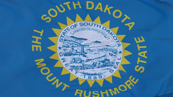 Flag of South Dakota State Region of the United States Waving at Wind