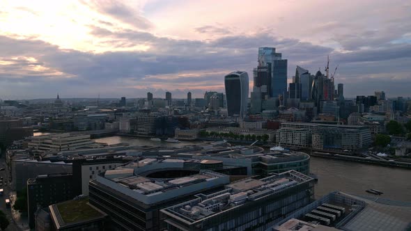 City of London in the Evening  Aerial View