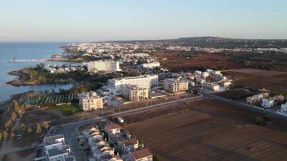 Protaras. Evening coast of Cyprus. Resort town in eastern Cyprus. Mediterranean Sea.