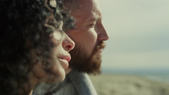 Couple Face Looking Calm on Relax Sea Beach