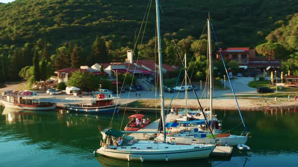 Oyster Farm with Moored Boats on Blue Water of Gulf of Lima