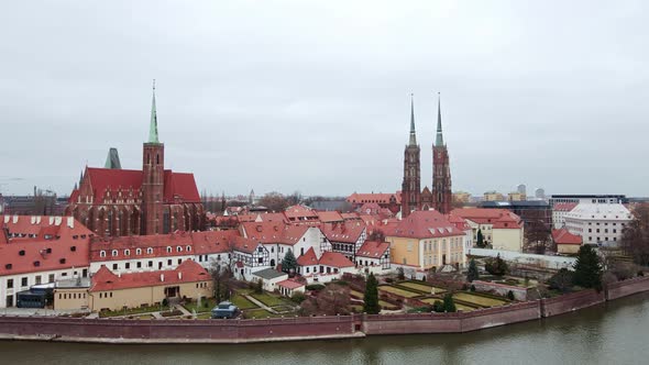 Cityscape of Wroclaw Panorama in Poland Aerial View