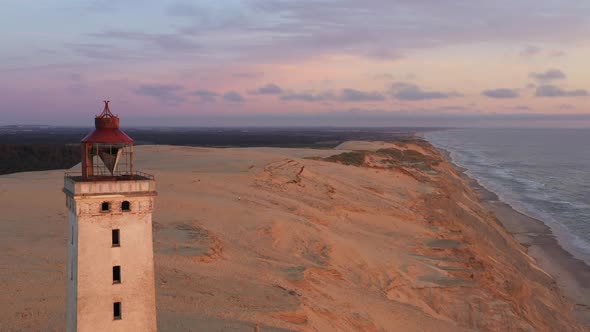 Drone Flight Over Rubjerg Knude Lighthouse And Coastline