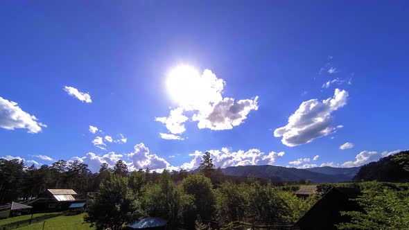 Mountain Village Timelapse at the Summer or Autumn Time, Wild Asian Nature and Rural Field