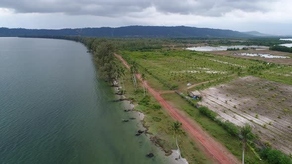 Fishing village near Sihanoukville in Cambodia seen from the sky