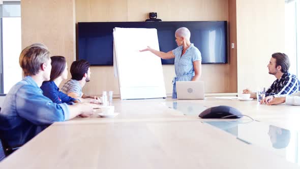 Woman giving presentation to her colleagues in conference room