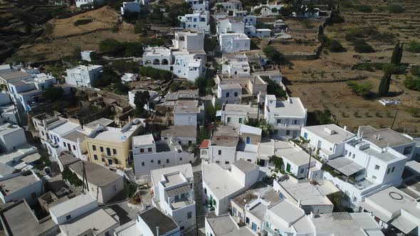 Village of Lefkes on the island of Paros in the Cyclades in Greece from the sky