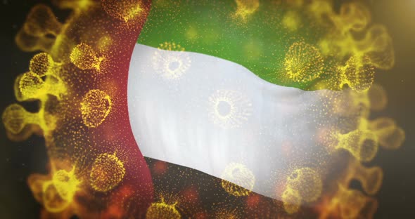 United Arab Emirates Flag with Coronavirus Microbe Centered alt