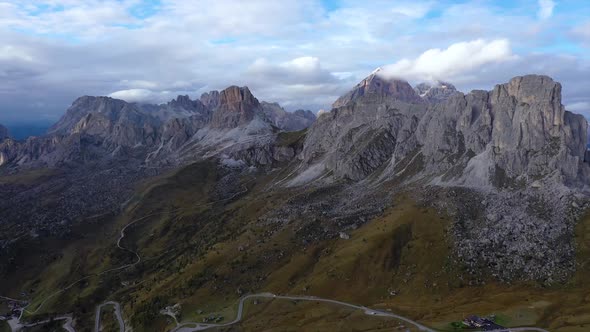 Flight above Italian Dolomites Alps ,Pass Giau