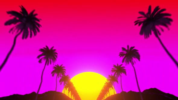 Retrowave Tropical Landscape Looped VJ Animation