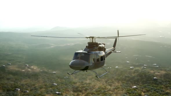 Slow Motion United States Military Helicopter in Vietnam