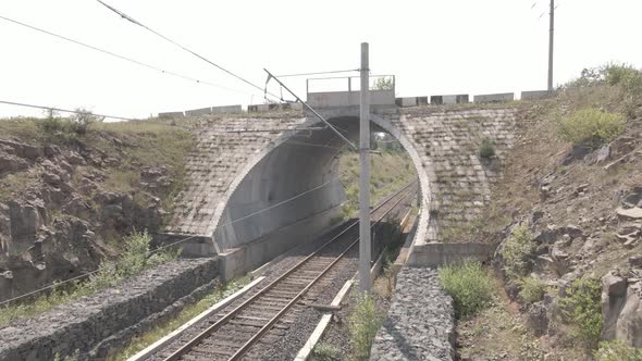 Aerial view of empty Railway bridge in Samtskhe-Javakheti region, Georgia.