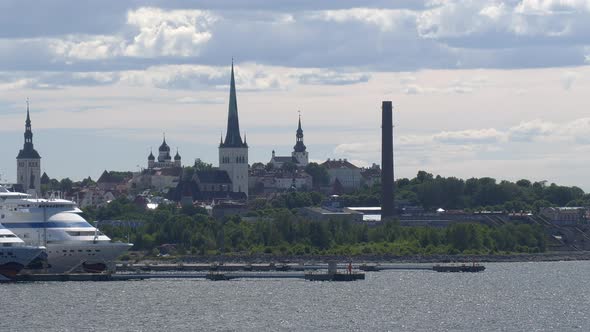 Idyllic Shot of the Cityscape of Tallinn and Two Cruise Ships