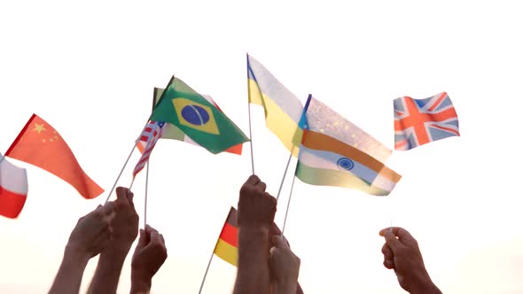 Different Flags in Human Hands