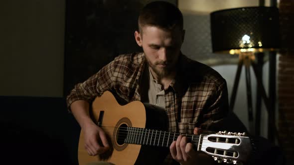 Playing By Guitar. Young Boyfriend.