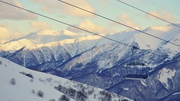 Static View Caucasus Mountains Panorama In Ski Resort