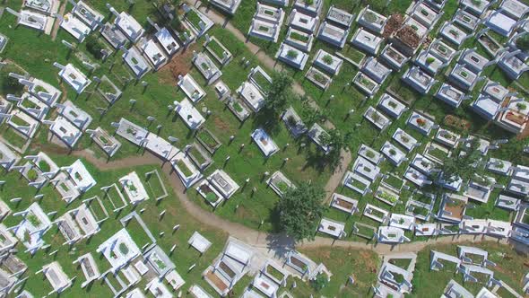 Spinning aerial view of Bosnian cemetery